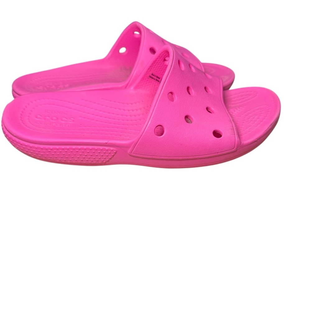 CROCS Bright Pink Slide Sandals Sz 7 EUC - Picture 5 of 8